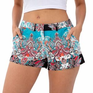 🆕 New York & Company 7th Avenue Paisley Floral Chino Shorts Teal Blue Size 12